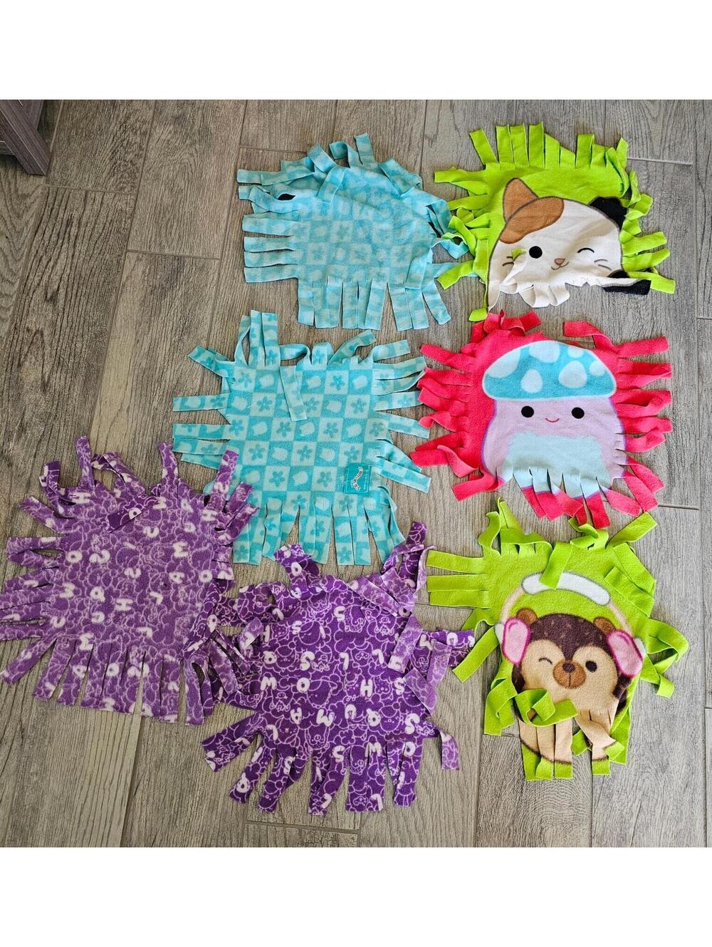 (7pc) New Squishmallows Fleece Cloth Tied Crafting Multicolor 16x16" Material